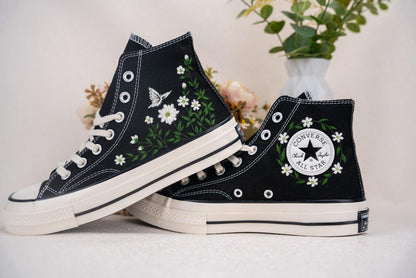 Custom Converse Wedding Bridal Flowers Embroidered High Tops