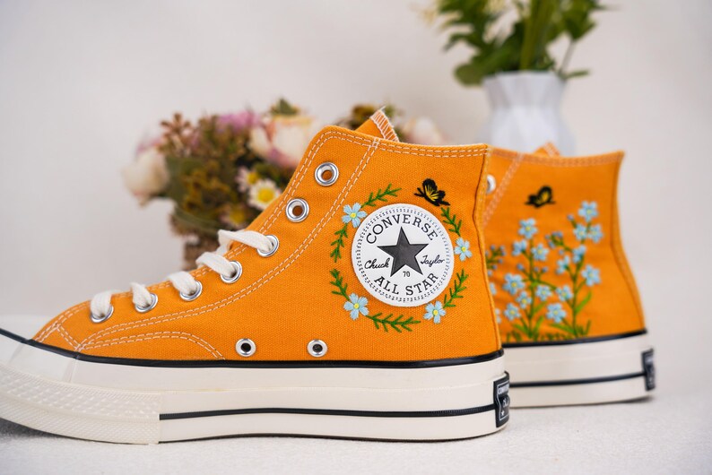 Custom Converse Wedding Bridal Flowers Embroidered High Tops