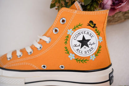 Custom Converse Wedding Bridal Flowers Embroidered High Tops