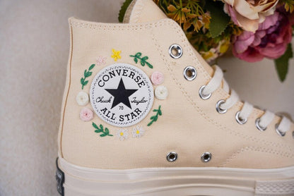 Custom Converse Wedding Bridal Flowers Embroidered High Tops