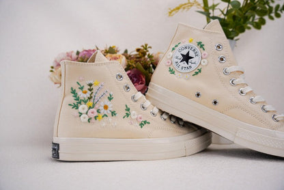 Custom Converse Wedding Bridal Flowers Embroidered High Tops