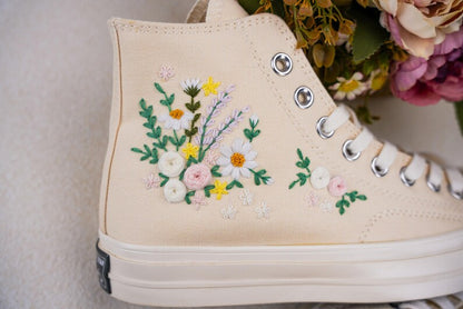 Custom Converse Wedding Bridal Flowers Embroidered High Tops