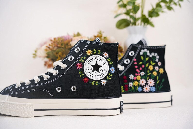 Custom Converse Bridal Flowers Embroidered High Tops