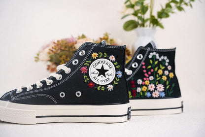 Custom Converse Bridal Flowers Embroidered High Tops