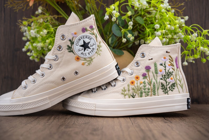 Custom Converse Bridal Flowers Embroidered High Tops