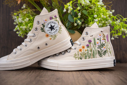 Custom Converse Bridal Flowers Embroidered High Tops