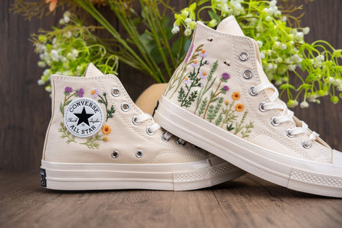 Custom Converse Bridal Flowers Embroidered High Tops