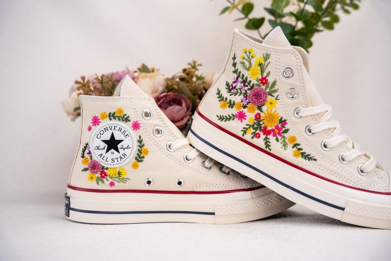 Custom Converse Wedding Bridal Flowers Embroidered High Tops