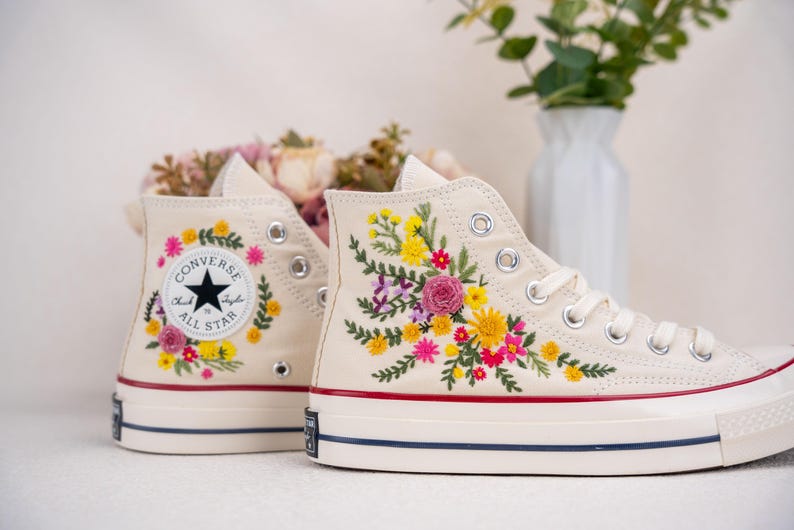 Custom Converse Wedding Bridal Flowers Embroidered High Tops