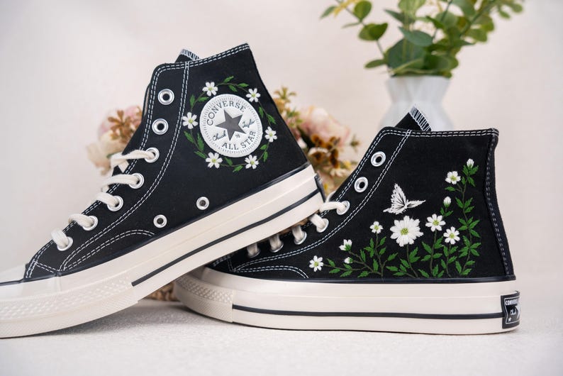 Custom Converse Wedding Bridal Flowers Embroidered High Tops