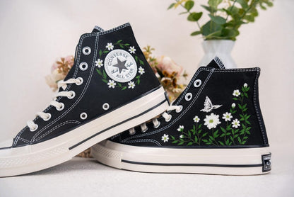 Custom Converse Wedding Bridal Flowers Embroidered High Tops
