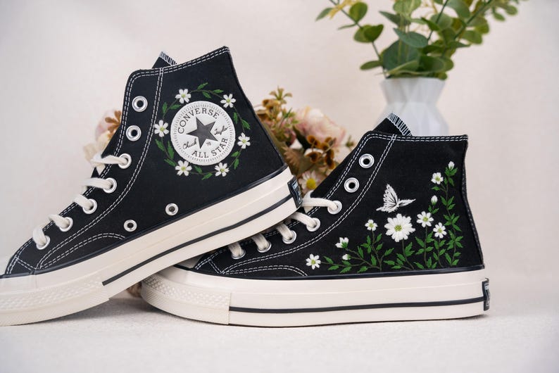 Custom Converse Wedding Bridal Flowers Embroidered High Tops