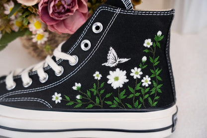 Custom Converse Wedding Bridal Flowers Embroidered High Tops