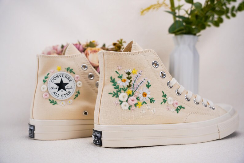 Custom Converse Wedding Bridal Flowers Embroidered High Tops