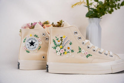 Custom Converse Wedding Bridal Flowers Embroidered High Tops