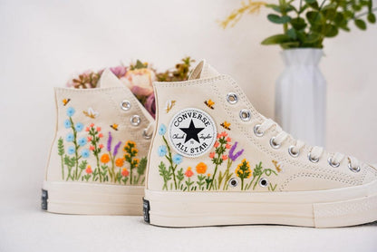Custom Converse Wedding Flowers Embroidered Shoes Bridal Flowers Embroidered High Tops