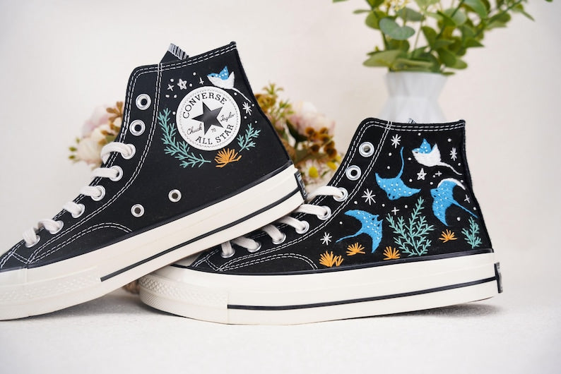 Custom Converse Ocean Embroidered High Tops