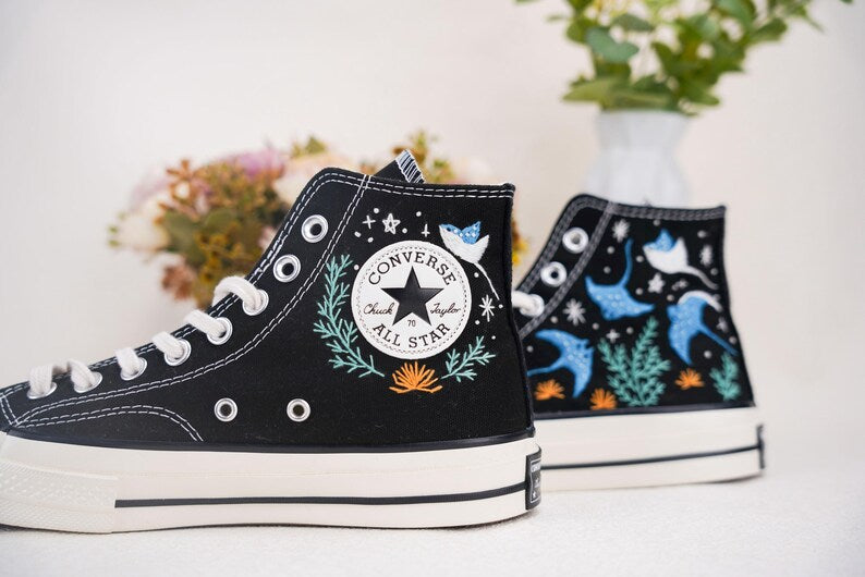 Custom Converse Ocean Embroidered High Tops