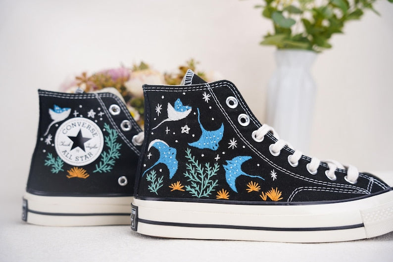 Custom Converse Ocean Embroidered High Tops