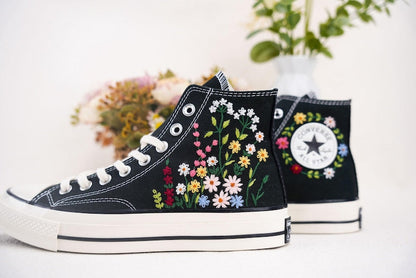 Custom Converse Bridal Flowers Embroidered High Tops