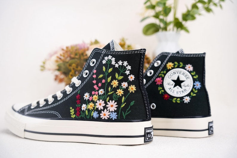 Custom Converse Bridal Flowers Embroidered High Tops