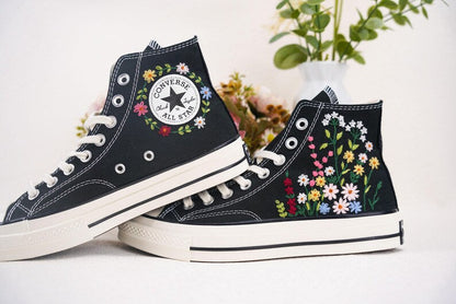 Custom Converse Bridal Flowers Embroidered High Tops