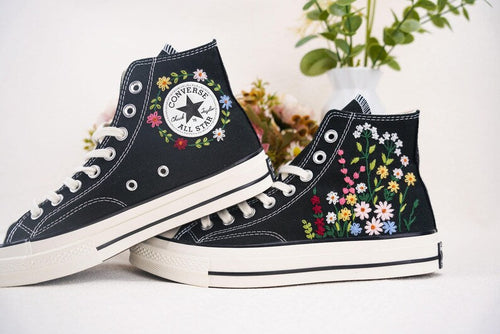 Custom Converse Bridal Flowers Embroidered High Tops