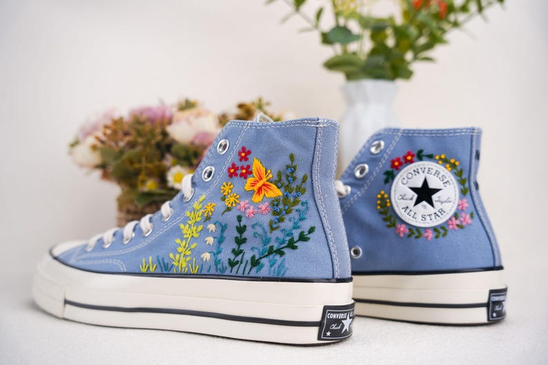 Custom Converse Wedding Bridal Flowers Embroidered High Tops