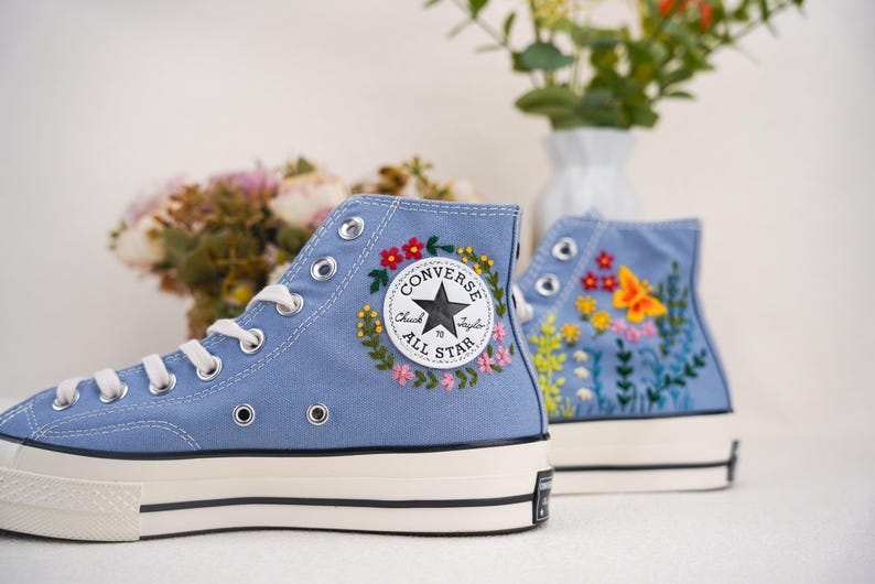 Custom Converse Wedding Bridal Flowers Embroidered High Tops