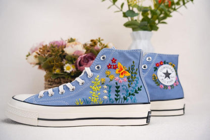 Custom Converse Bridal Flowers Embroidered High Tops