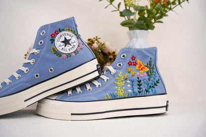 Custom Converse Wedding Bridal Flowers Embroidered High Tops