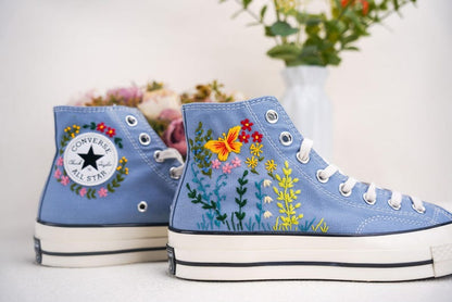 Custom Converse Wedding Bridal Flowers Embroidered High Tops