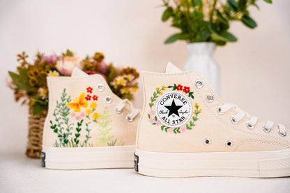 Custom Converse Wedding Bridal Flowers Embroidered High Tops