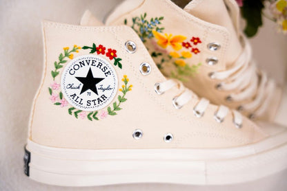 Custom Converse Wedding Bridal Flowers Embroidered High Tops