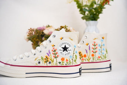 Custom Converse Bridal Flowers Embroidered High Tops