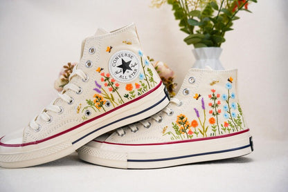 Custom Converse Bridal Flowers Embroidered High Tops