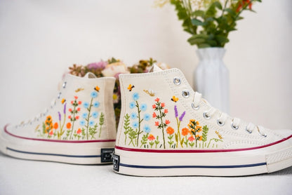 Custom Converse Bridal Flowers Embroidered High Tops