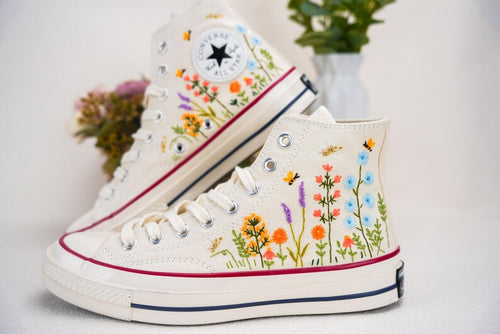 Custom Converse Bridal Flowers Embroidered High Tops