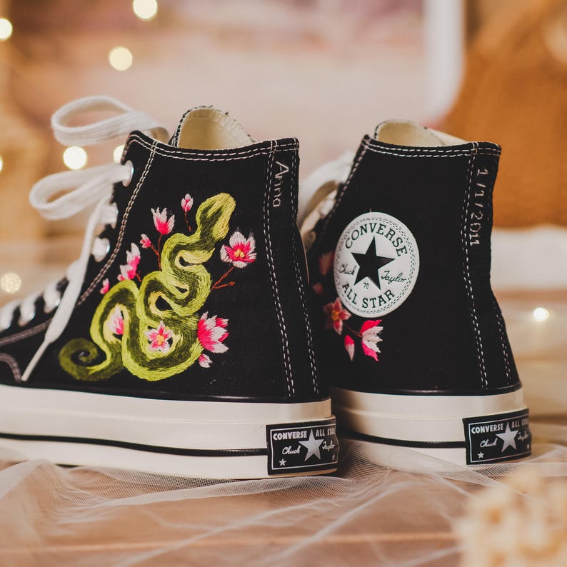 Custom Converse Snake Embroidered High Tops