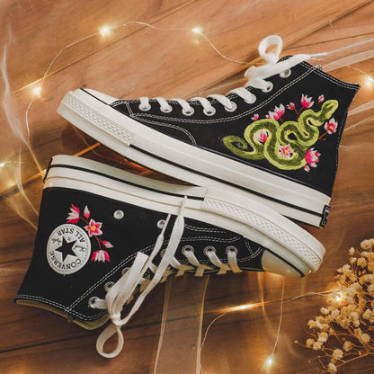 Custom Converse Snake Embroidered High Tops