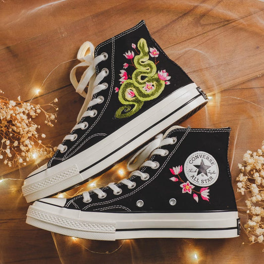 Custom Converse Snake Embroidered High Tops