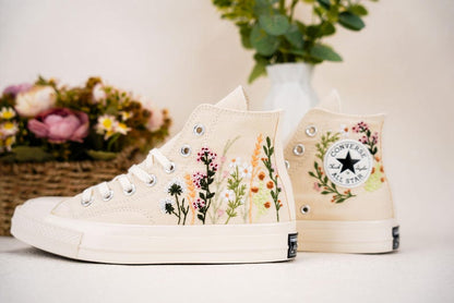 Custom Converse Wedding Bridal Flowers Embroidered High Tops