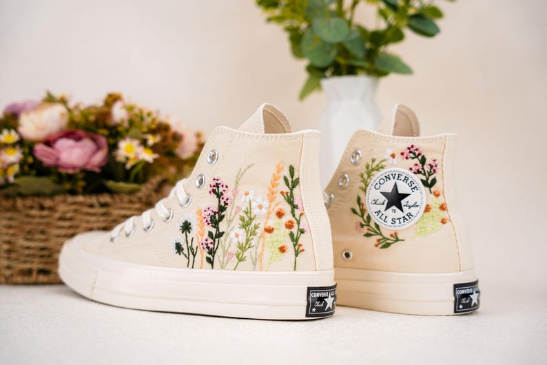 Custom Converse Wedding Bridal Flowers Embroidered High Tops