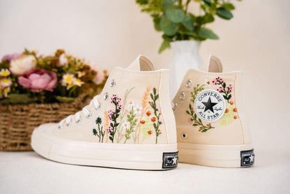 Custom Converse Wedding Bridal Flowers Embroidered High Tops