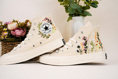 Custom Converse Wedding Bridal Flowers Embroidered High Tops