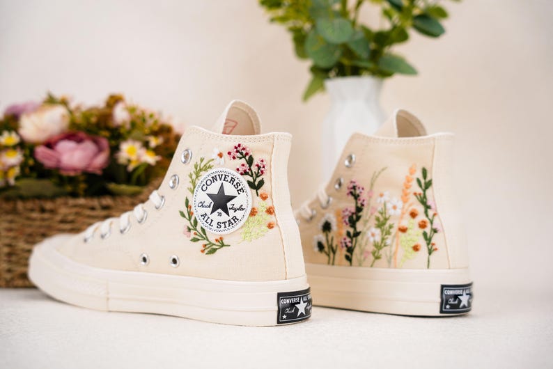 Custom Converse Wedding Bridal Flowers Embroidered High Tops