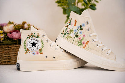 Custom Converse Wedding Flowers Embroidered Shoes Bridal Flowers Embroidered High Tops