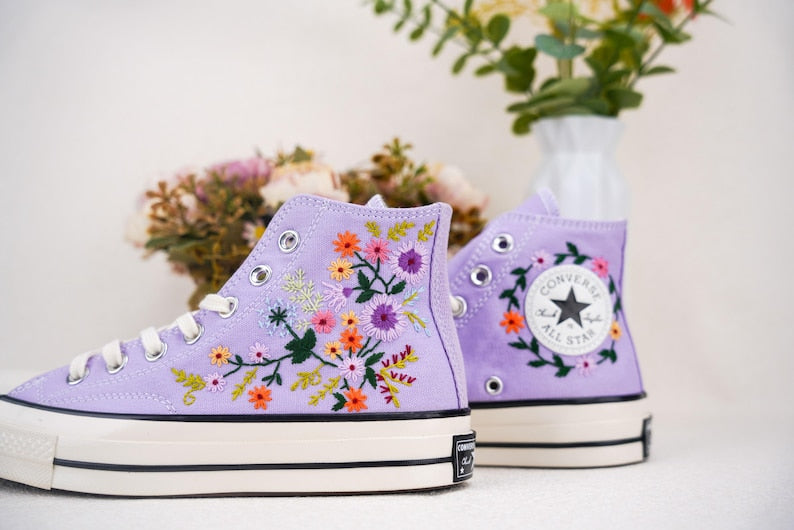 Custom Converse Bridal Flowers Embroidered High Top