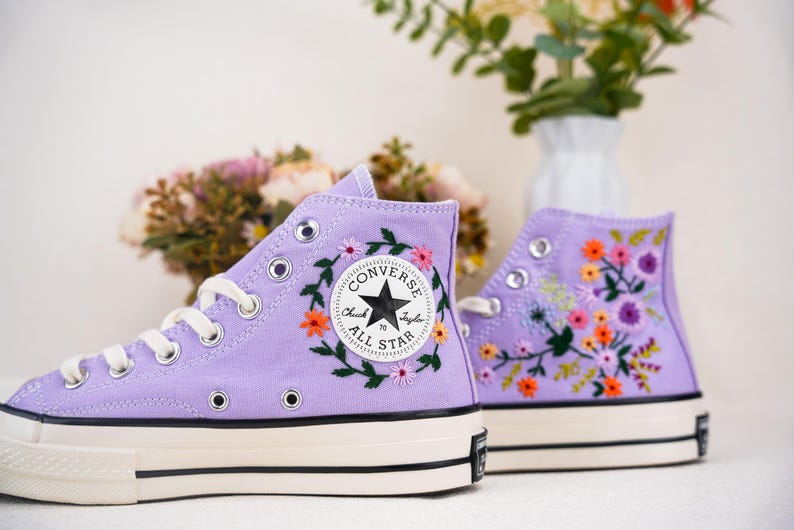 Custom Converse Wedding Bridal Flowers Embroidered High Tops