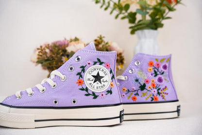 Custom Converse Wedding Bridal Flowers Embroidered High Tops